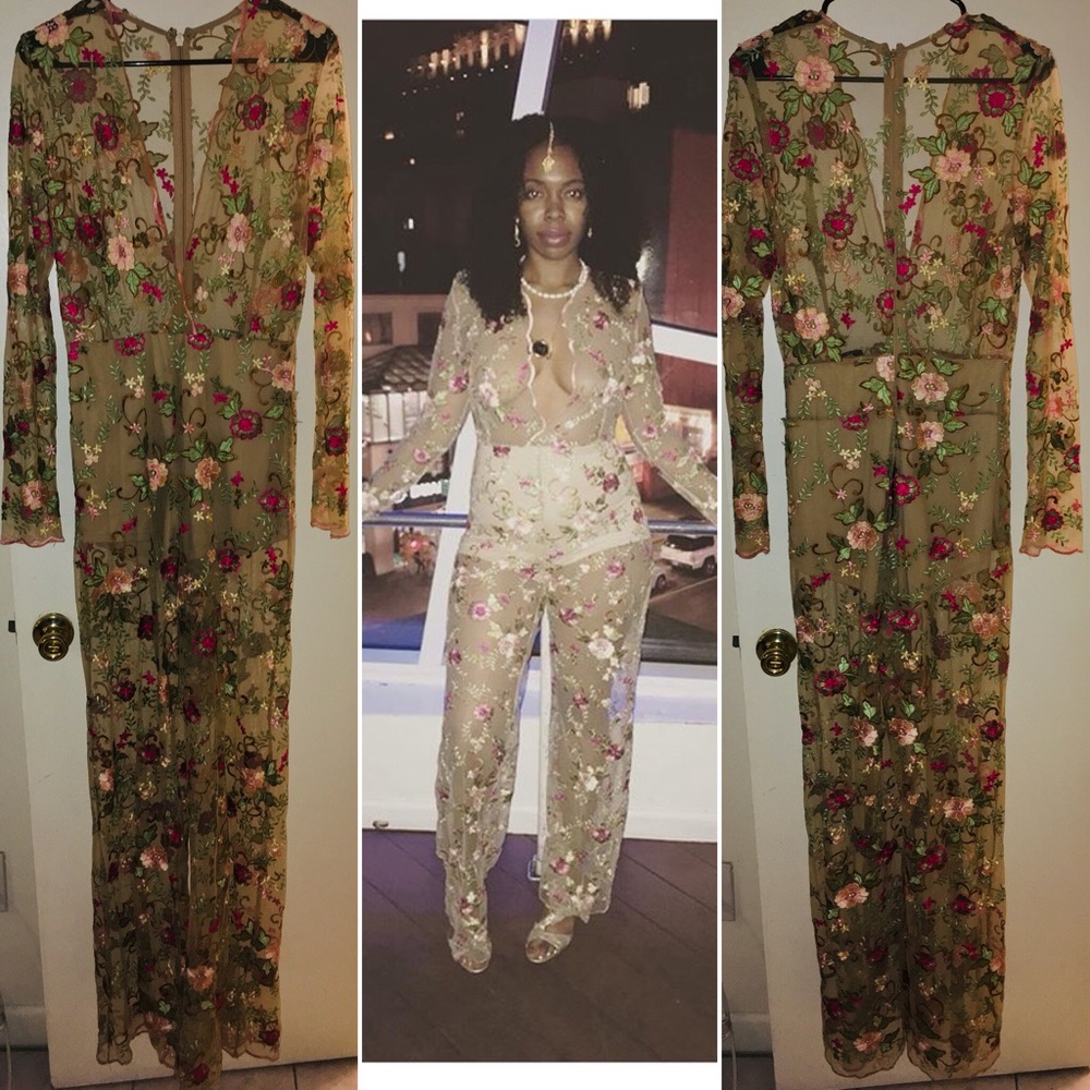 Va Va Voom floral lace long sleeved jumpsuit.